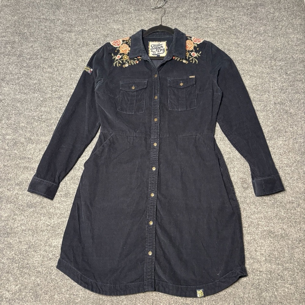 Superdry Floral Embroidered Corduroy Shirt Dress Womens 8 - Picture 2 of 16